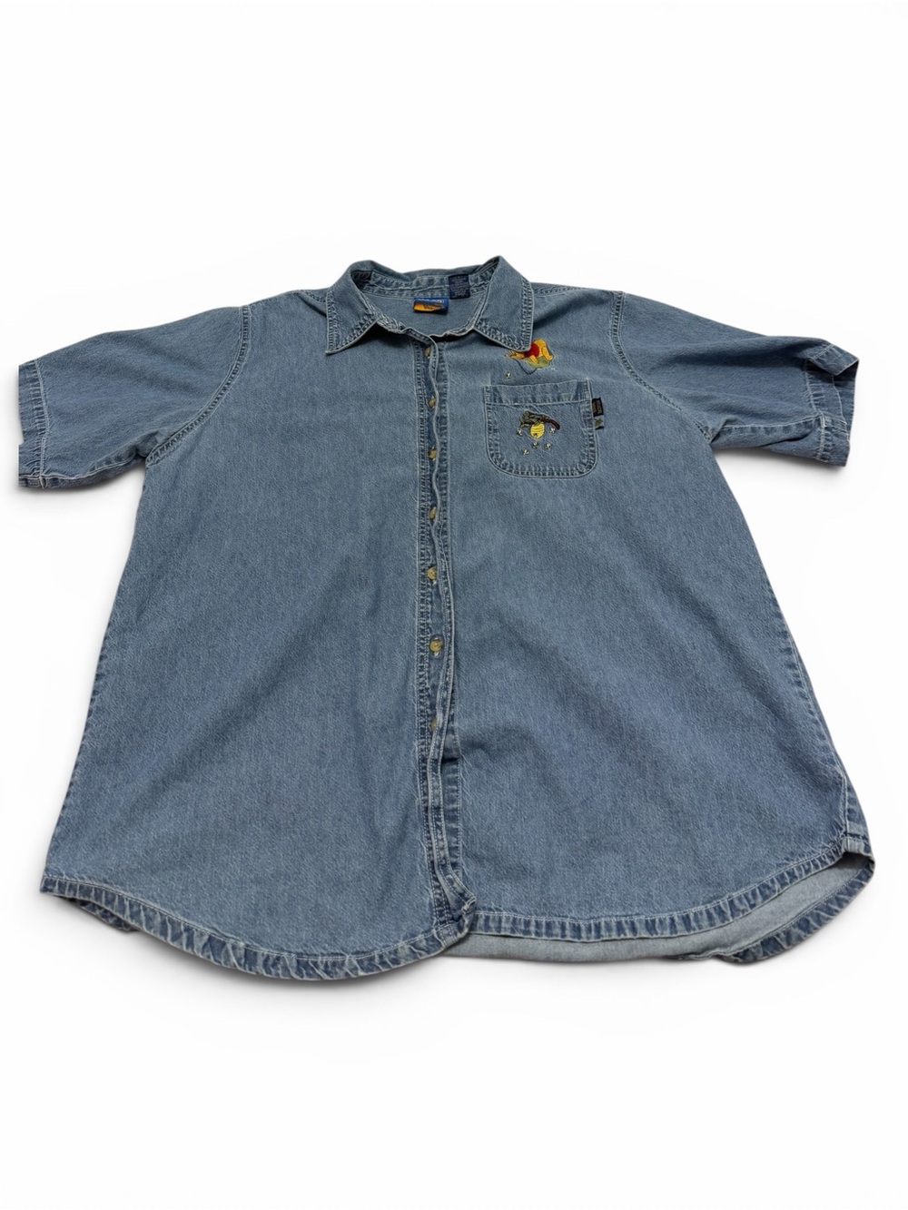 Disney Winnie the Pooh Blue Denim Button-Down Shirt with Embroidered Pocket